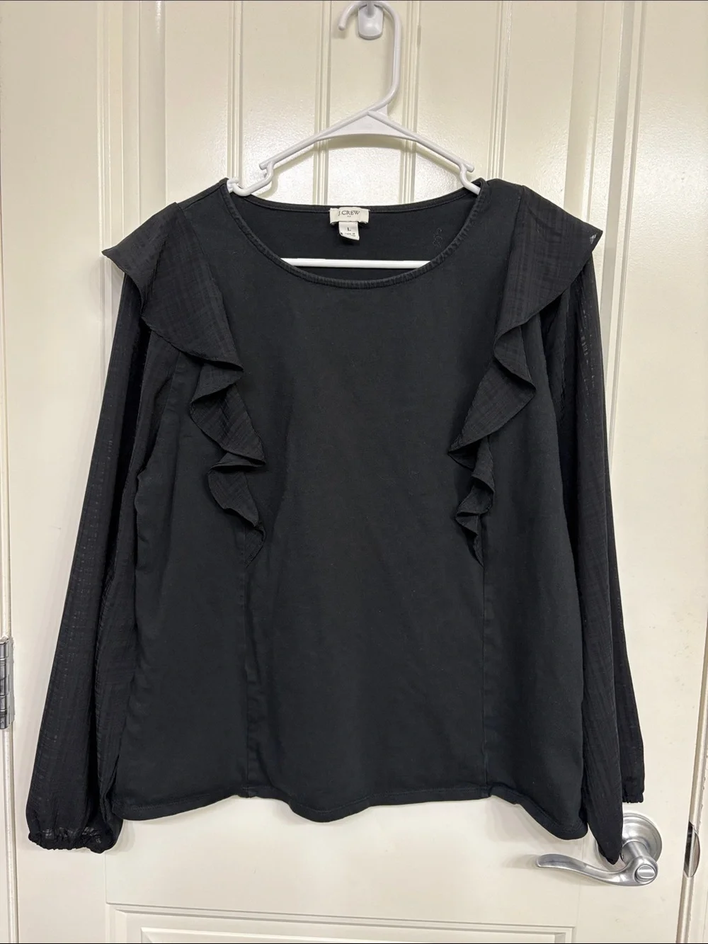 J. Crew Black Ruffle-Trim Long Sleeve Top mixed media